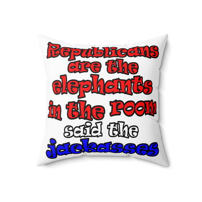 donkeys and elephants - Spun Polyester Square Pillow - (white)