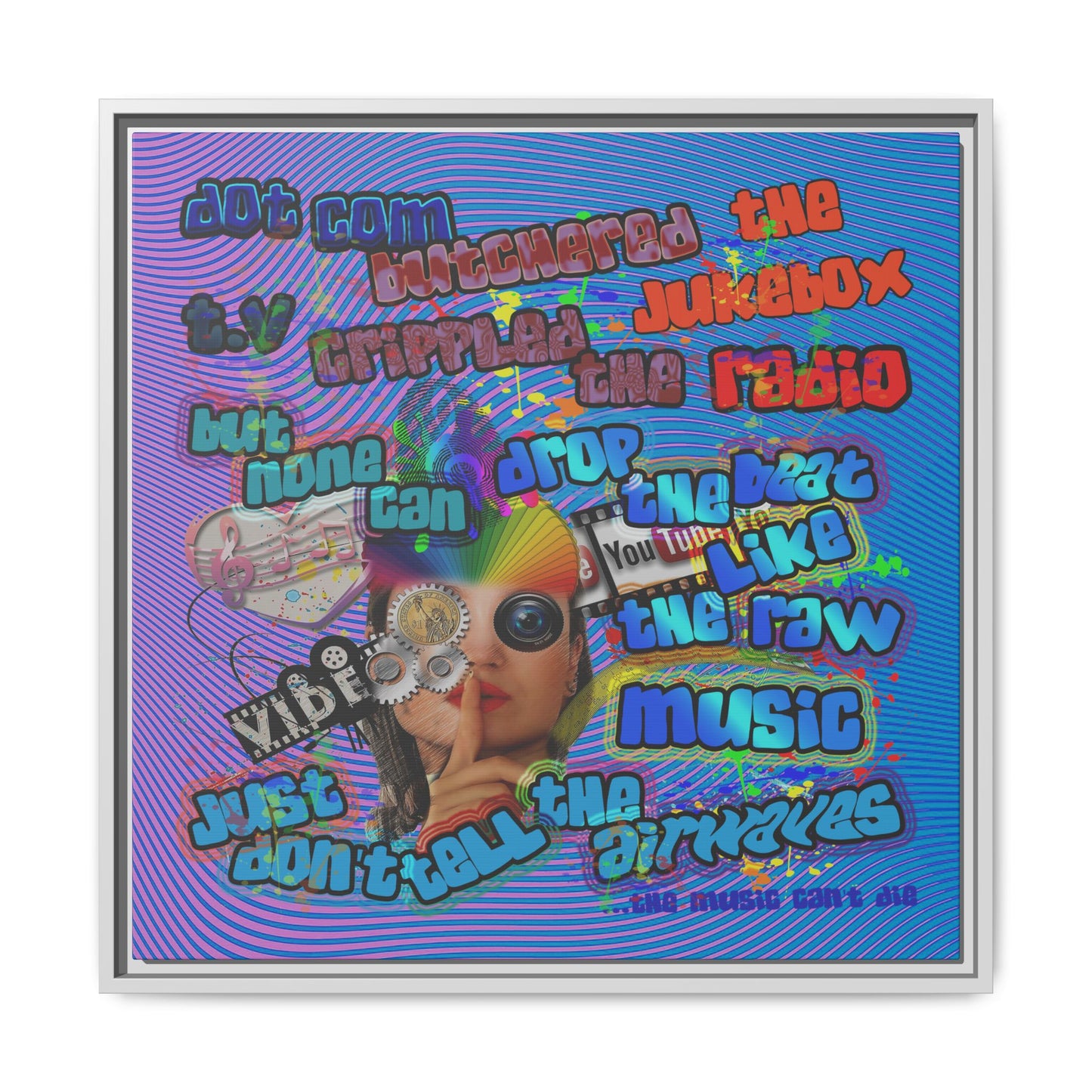 drop the beat - framed canvas art (light blue-purple wave)