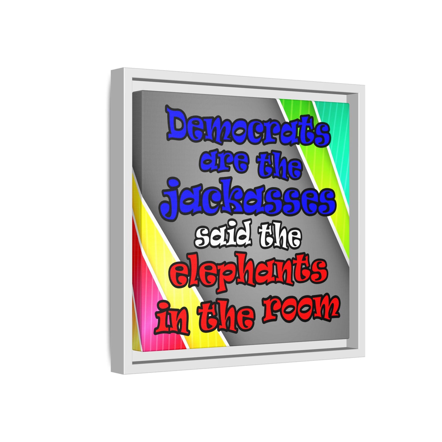 donkeys and elephants - framed canvas art (rainbow split)