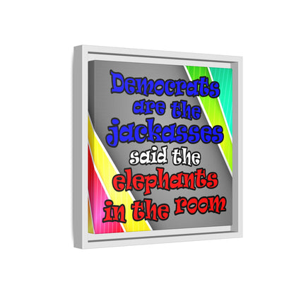 donkeys and elephants - framed canvas art (rainbow split)