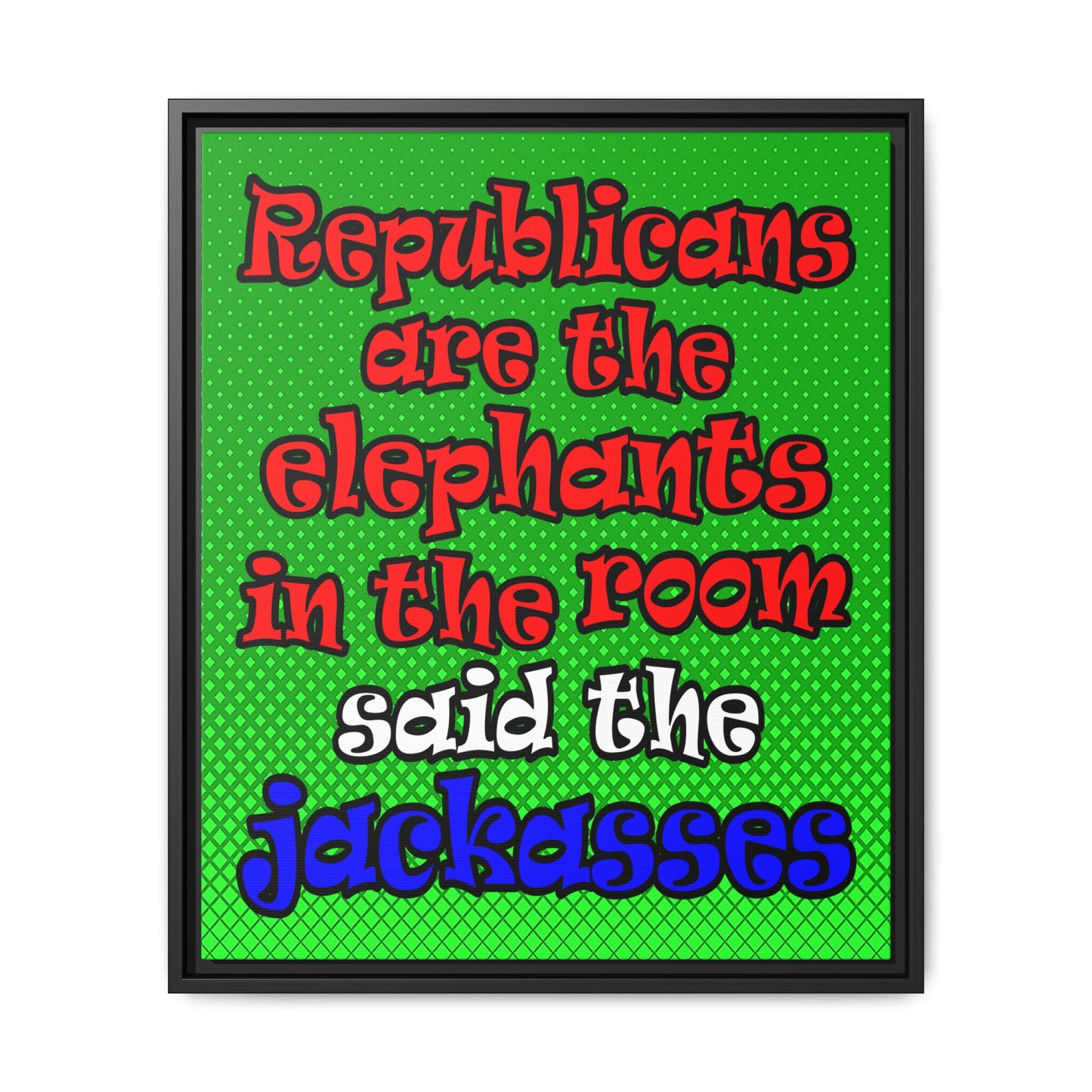 donkeys and elephants - framed canvas art (logo green)