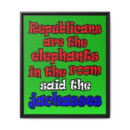 donkeys and elephants - framed canvas art (logo green)