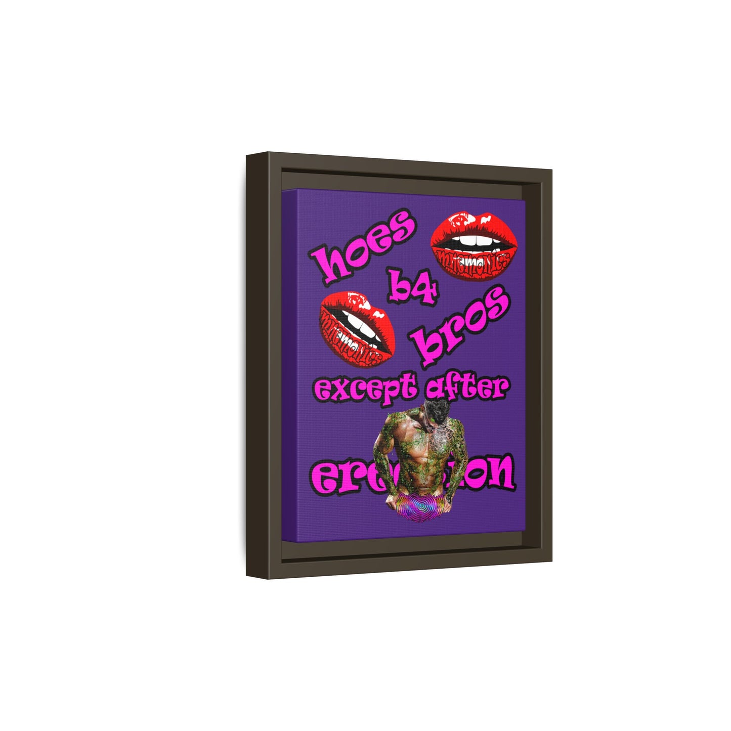 hoes b4 bros - framed canvas art (purple)