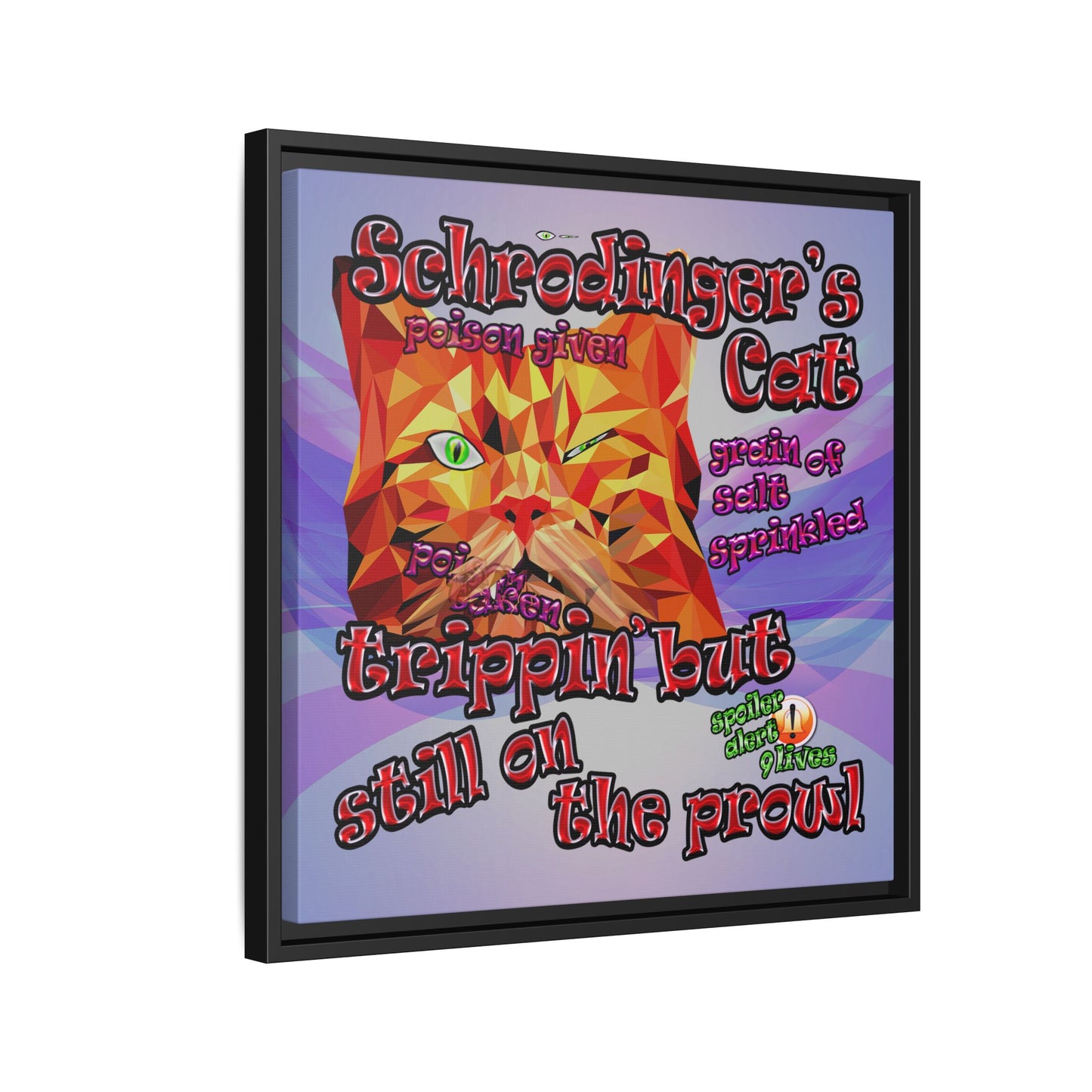 schrodinger's cat - framed canvas art (light blue-pink wave)
