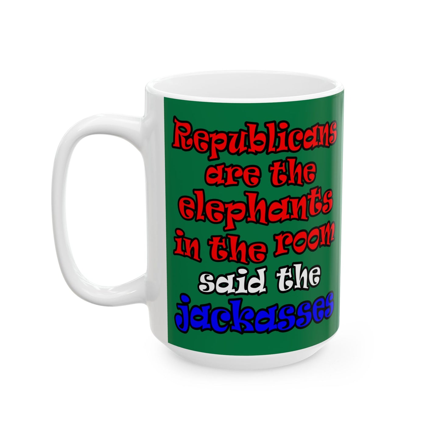 donkeys and elephants - White Mug (dark green)