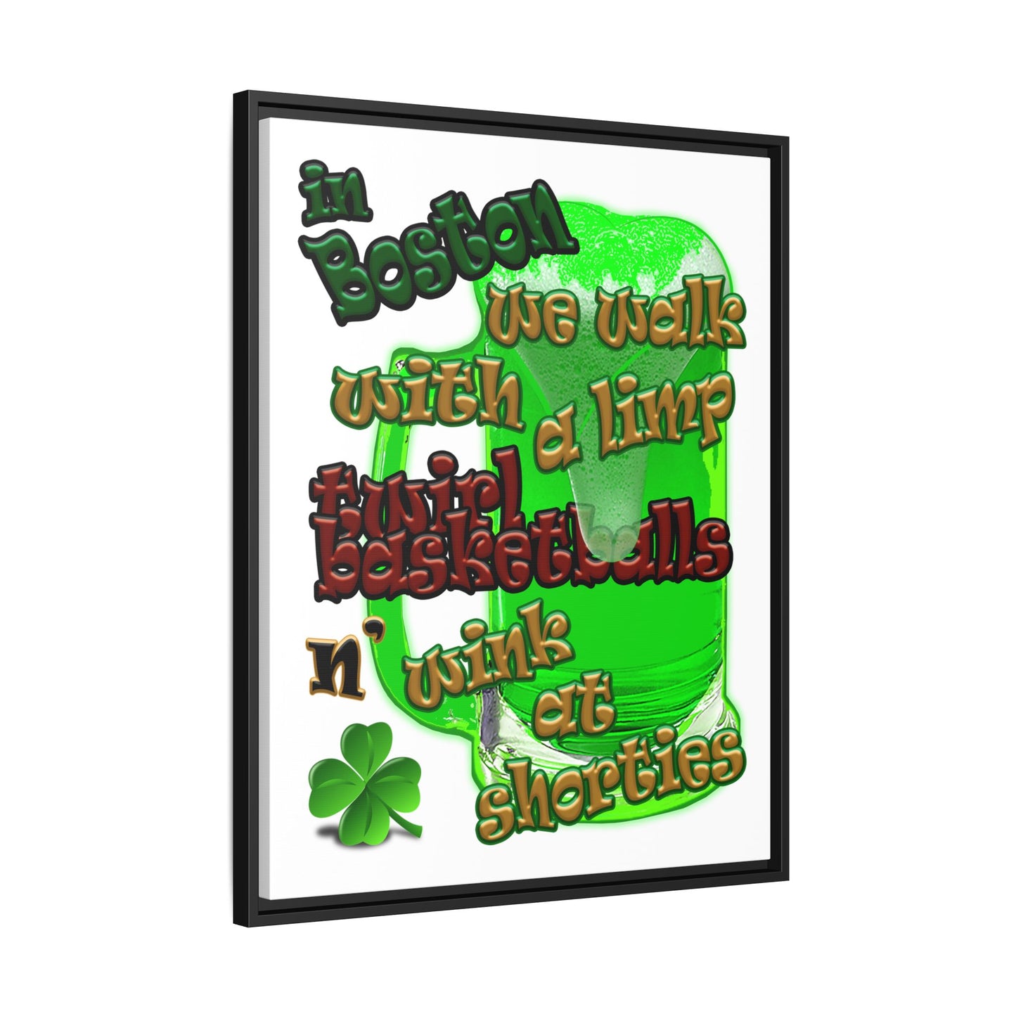 celtics logo - framed canvas art (white)