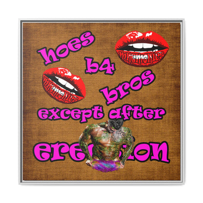 hoes b4 bros - framed canvas art (brown papyrus)