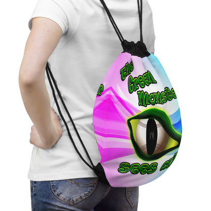 green monster - Drawstring Bag (light blue-pink wave)