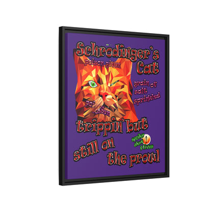 schrodinger's cat - framed canvas art (purple)