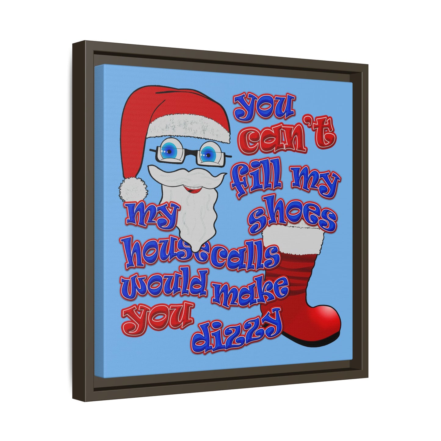 santa's shoes - framed canvas art (light blue)