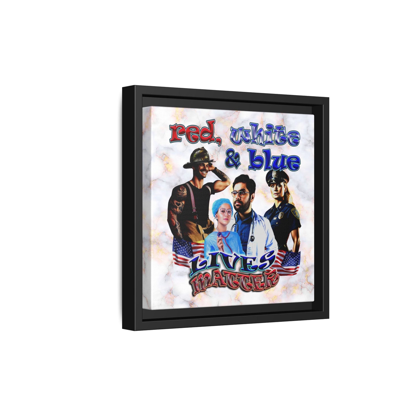 rw&b lives matter - framed canvas art (white marble)