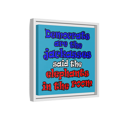 donkeys and elephants - framed canvas art (turquoise)