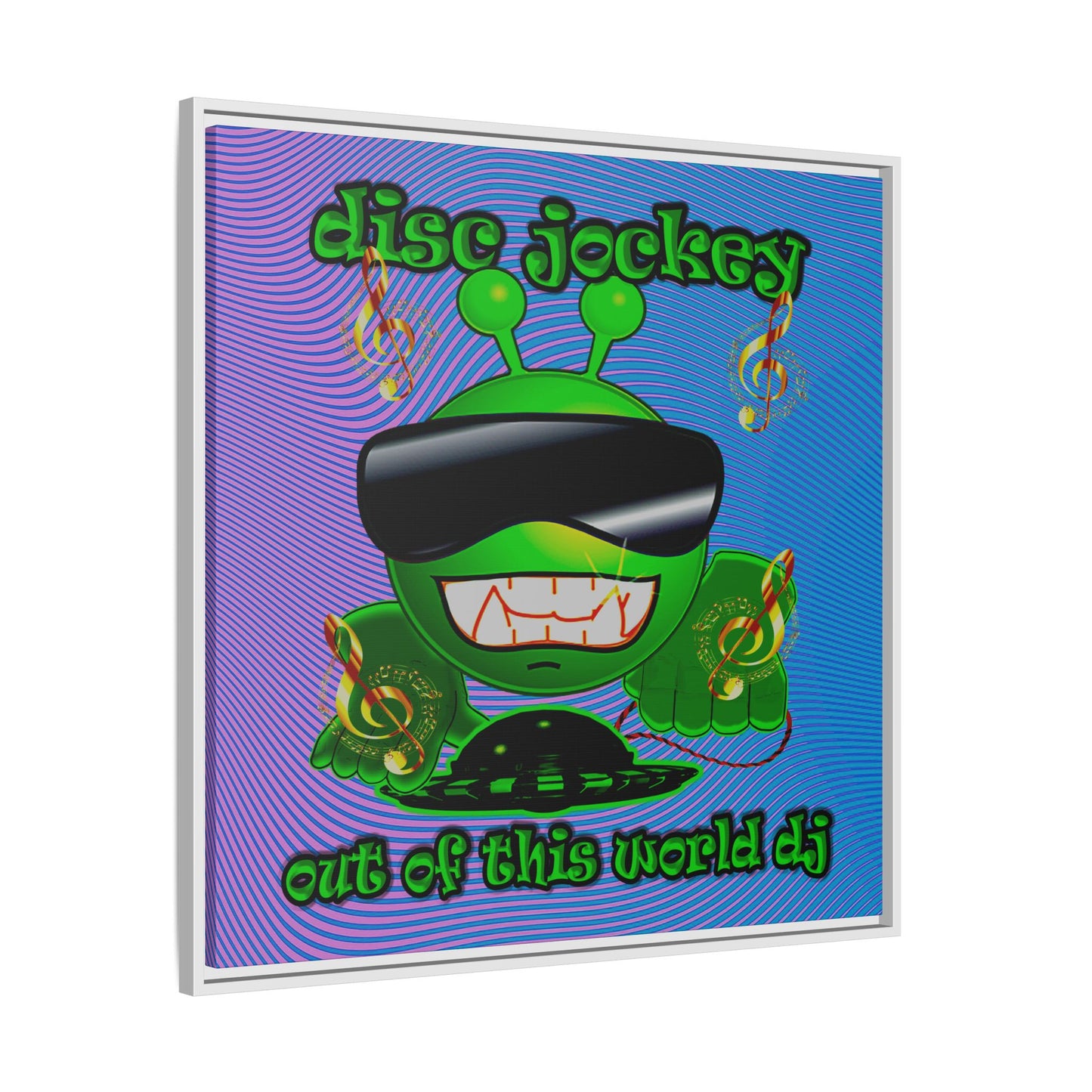 disc jockey - framed canvas art (light blue-purple wave)