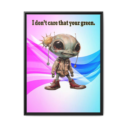 I don't care that your green - framed canvas art (light blue-pink wave)