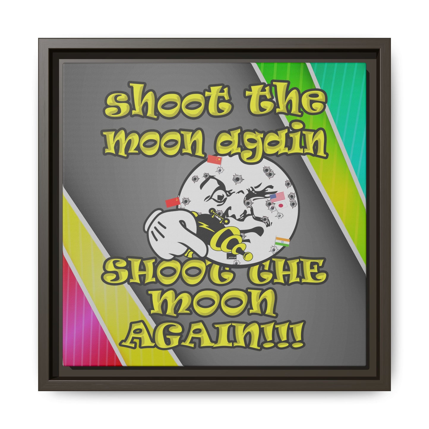 shoot the moon again - framed canvas art (rainbow split)