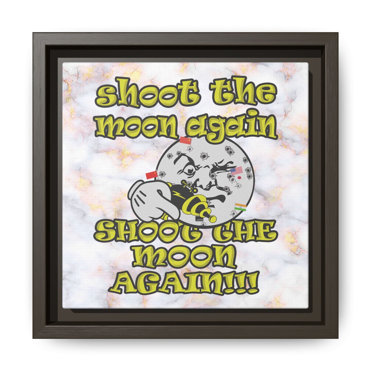 shoot the moon again - framed canvas art (white marble)