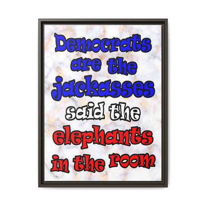 donkeys and elephants - framed canvas art (white marble)