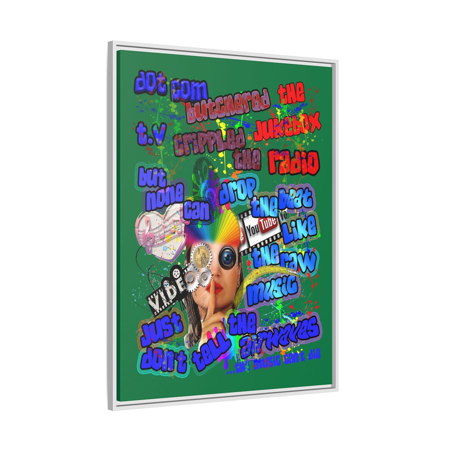 drop the beat - framed canvas art (dark green)