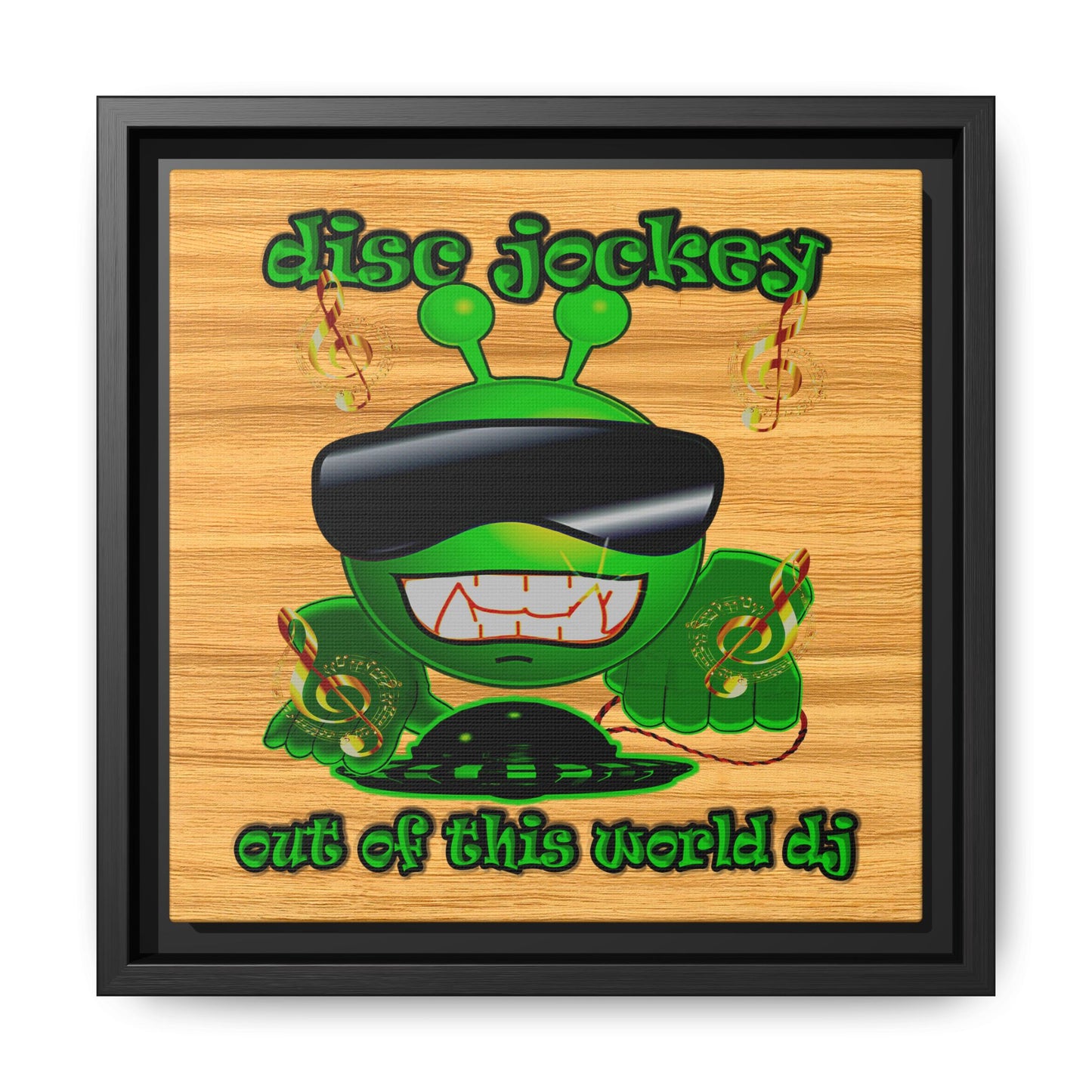 disc jockey - framed canvas art (butterscotch wood finish)