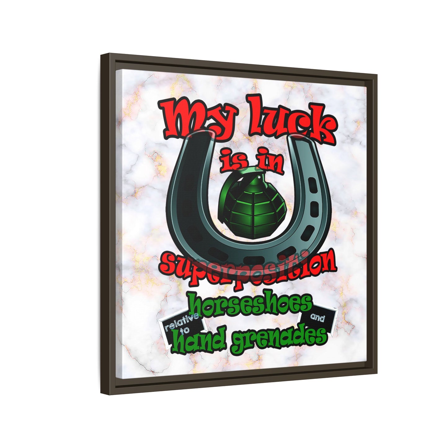 my luck - framed canvas art (white marble)
