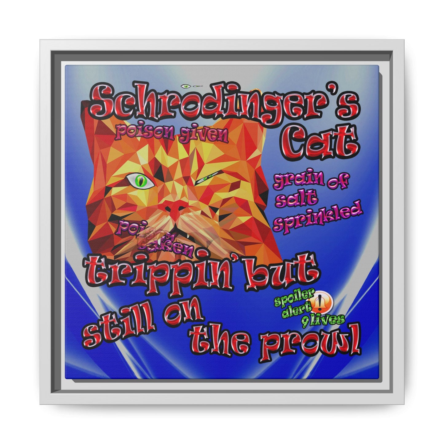 schrodinger's cat - framed canvas art (blue-white wave)