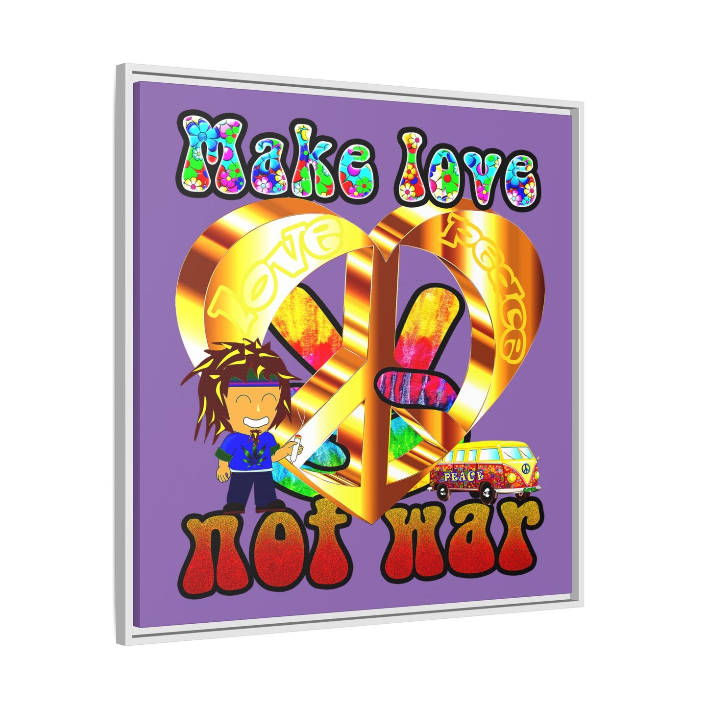 love peace - framed canvas art (light purple)