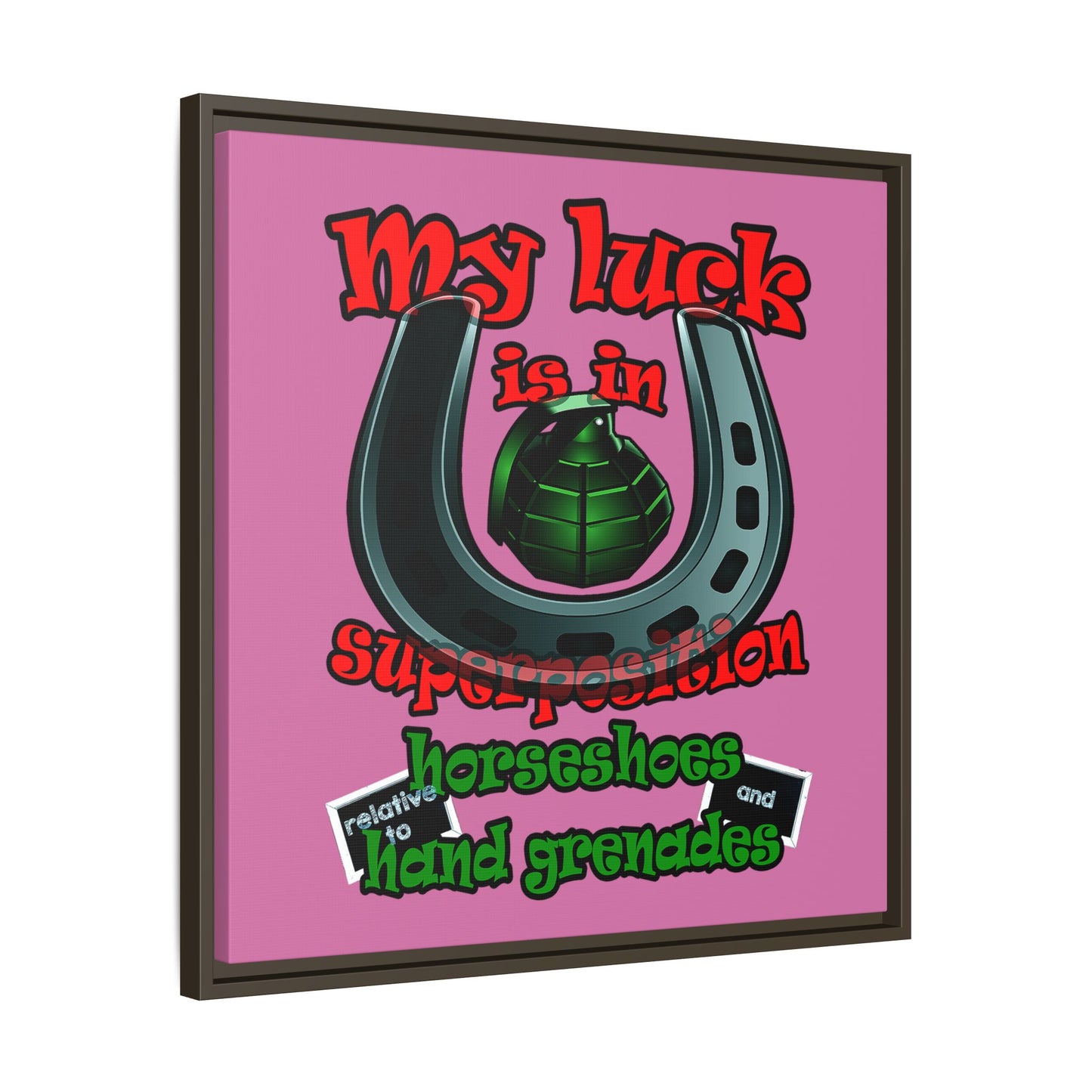 my luck - framed canvas art (light pink)