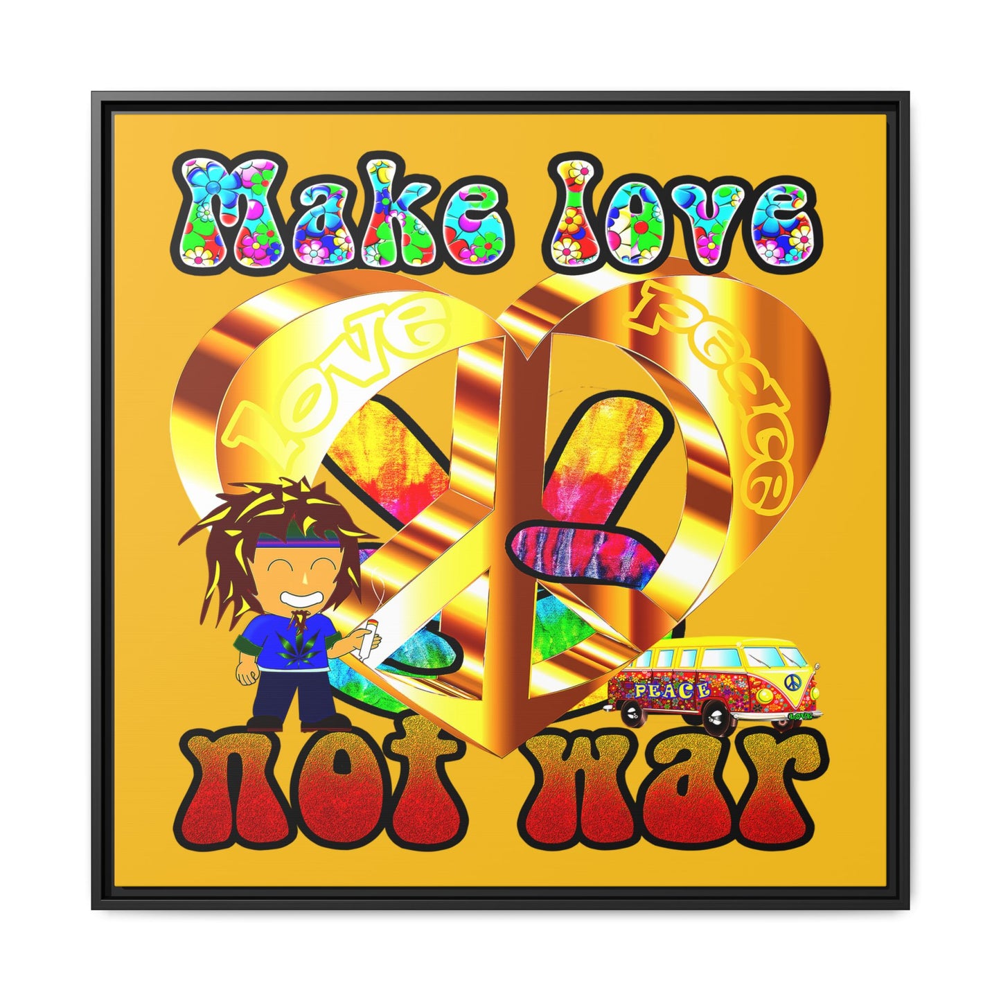 love peace - framed canvas art (yellow)