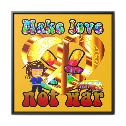 love peace - framed canvas art (yellow)