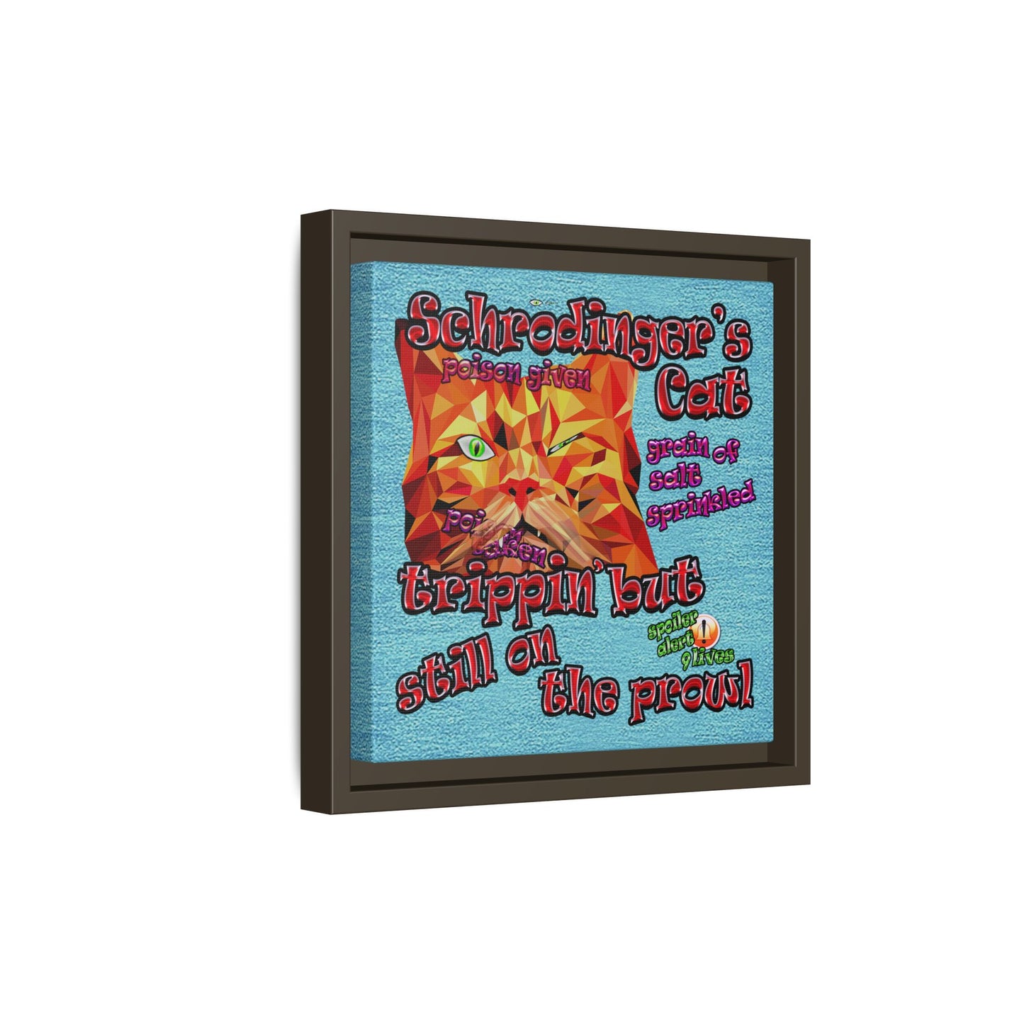 schrodinger's cat - framed canvas art (faded blue)