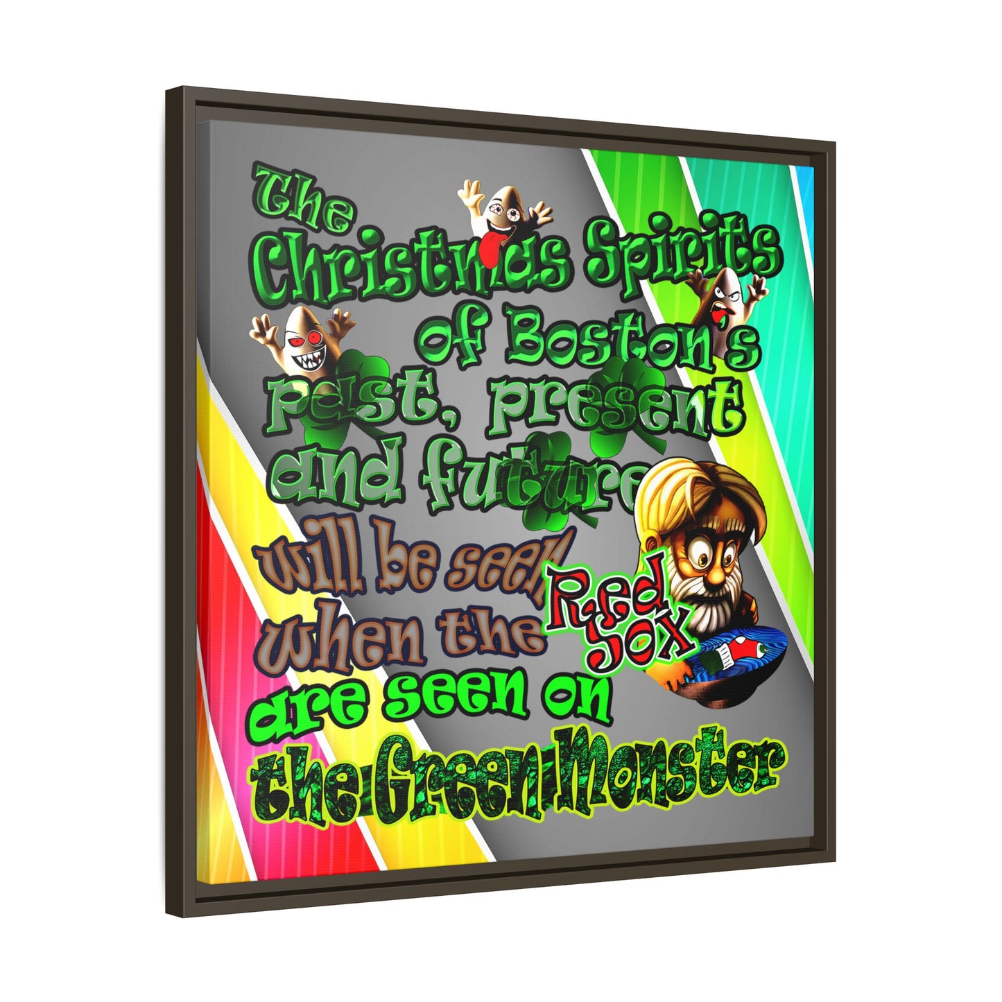 christmas spirits of boston - framed canvas art (rainbow split)
