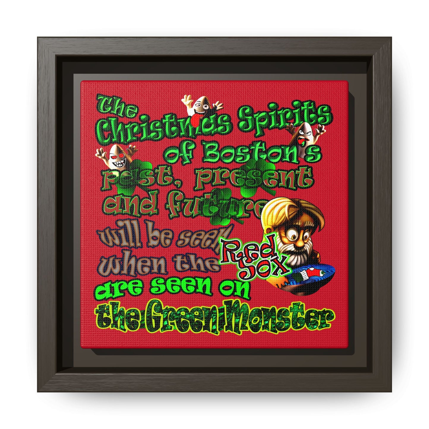 christmas spirits of boston - framed canvas art (dark red)