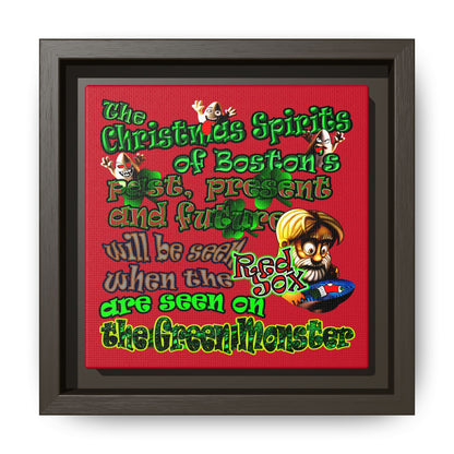 christmas spirits of boston - framed canvas art (dark red)
