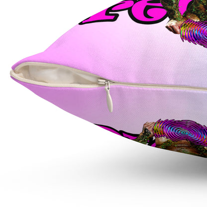 hoes b4 bros - Spun Polyester Square Pillow - (light blue-pink wave)