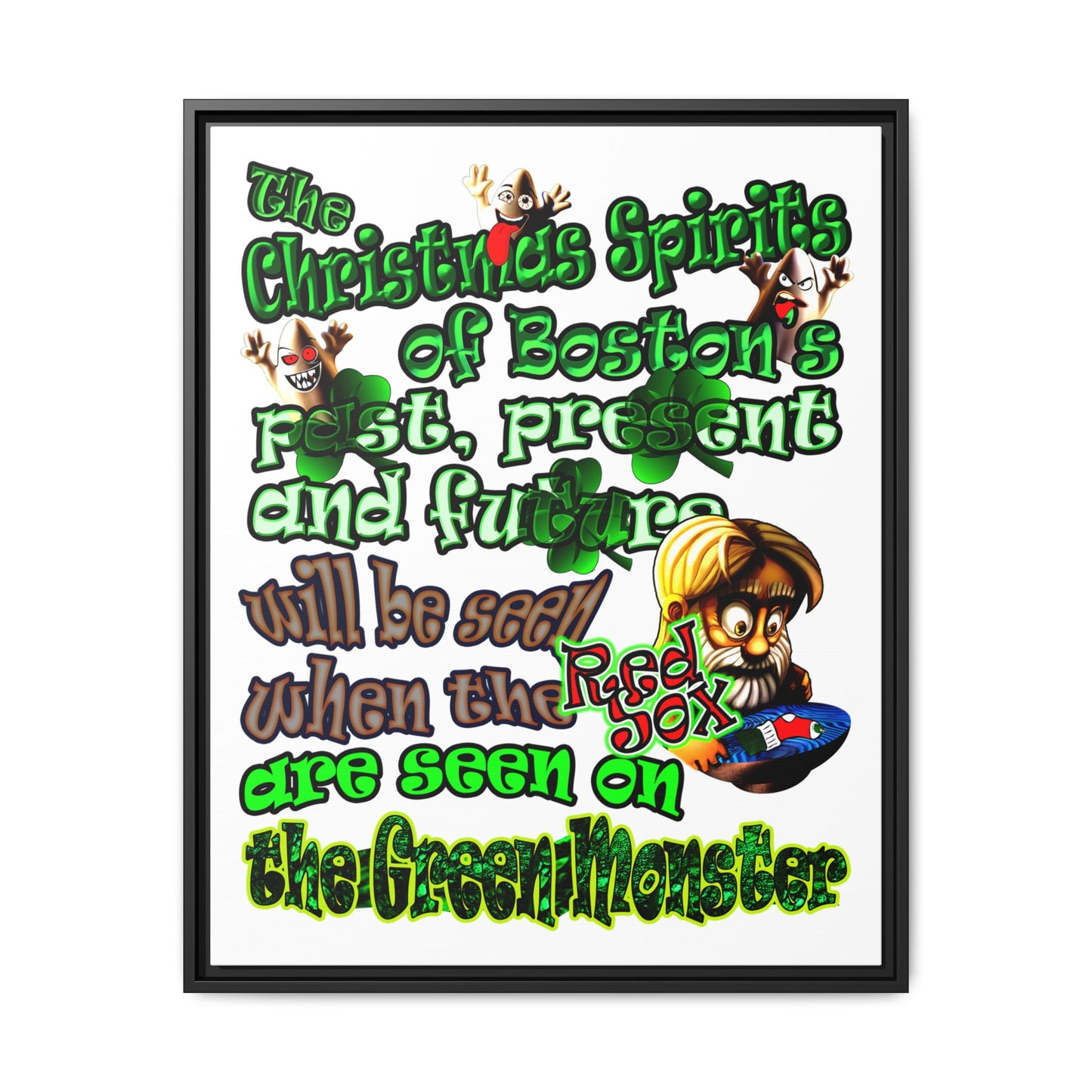 christmas spirits of boston - framed canvas art (white)
