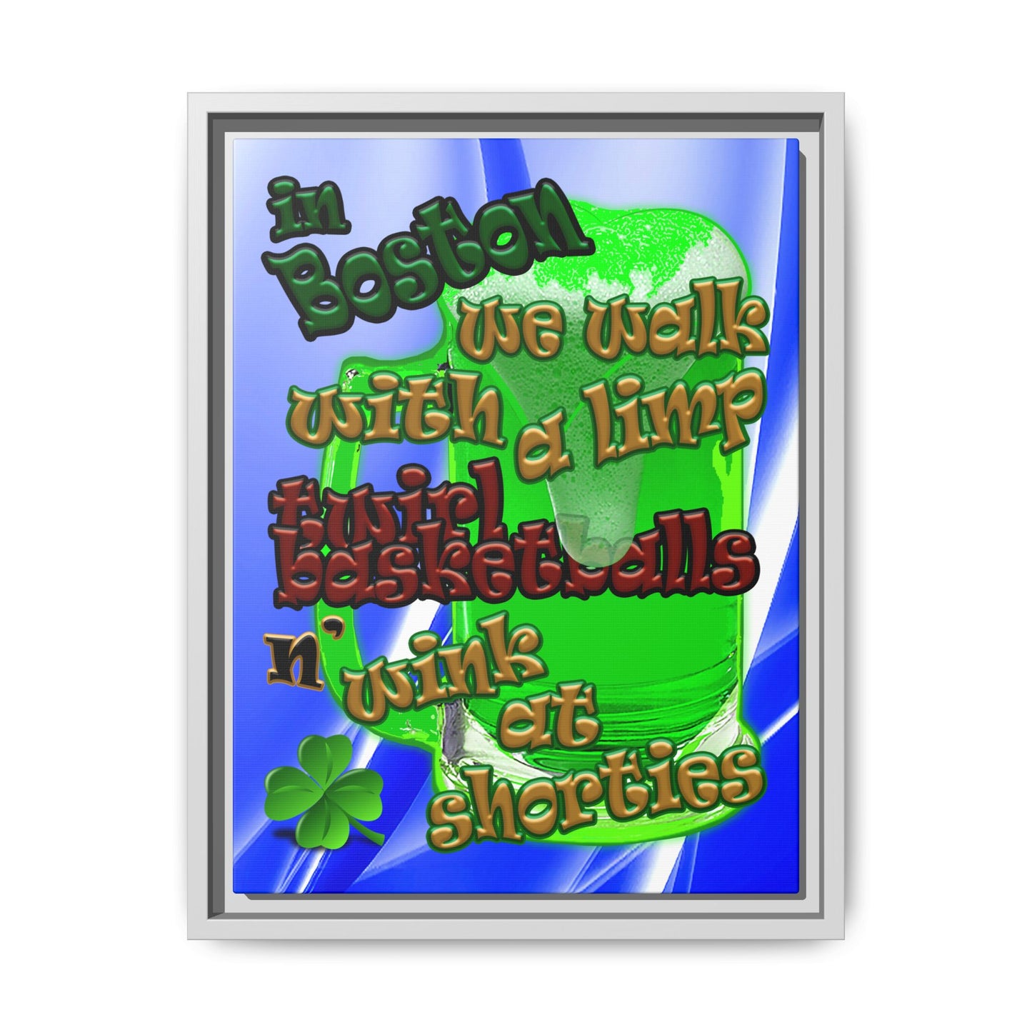celtics logo - framed canvas art (blue-white wave)