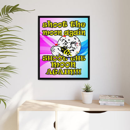 shoot the moon again - framed canvas art (light blue-pink wave)