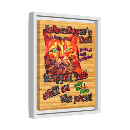 schrodinger's cat - framed canvas art (butterscotch wood finish)