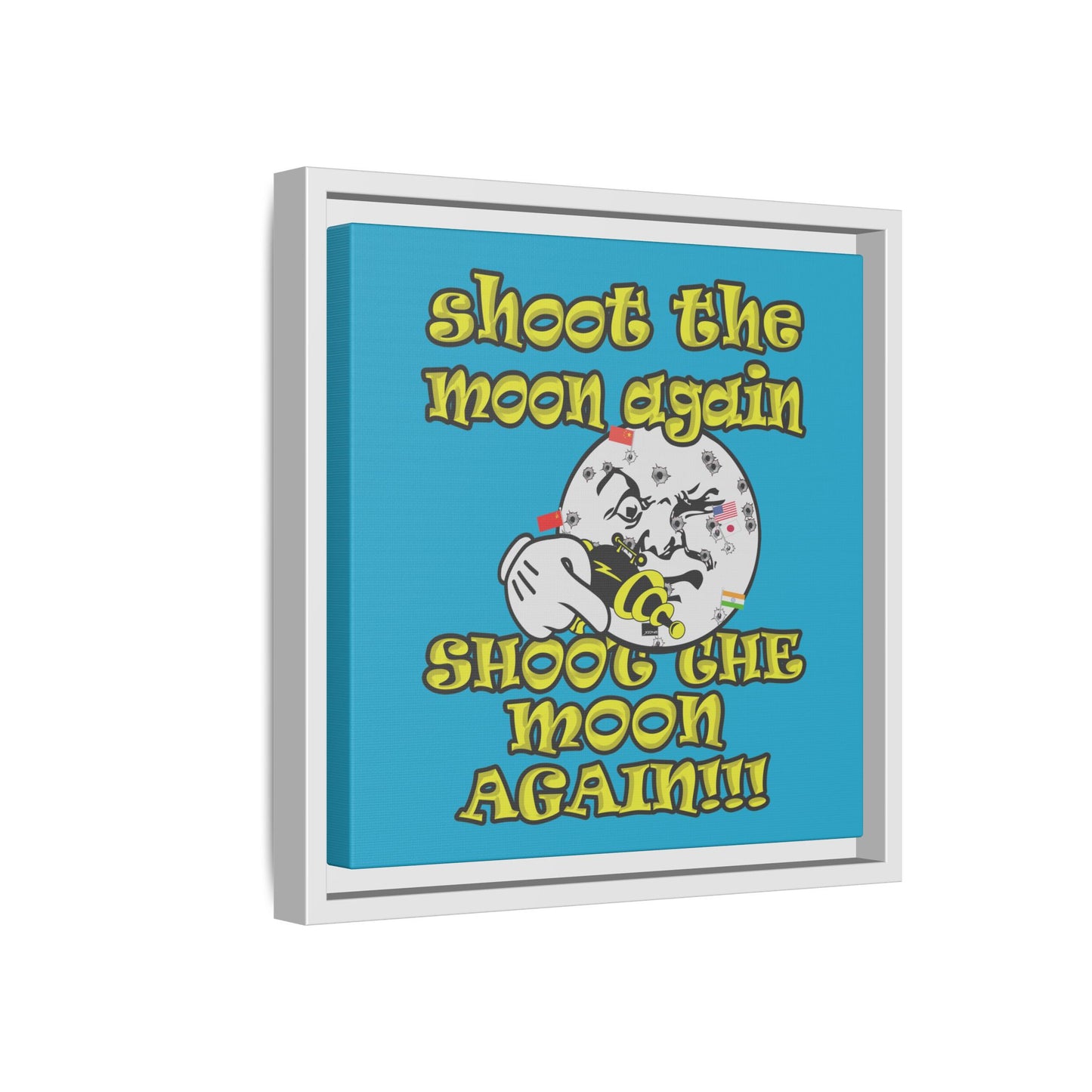 shoot the moon again - framed canvas art (turquoise)