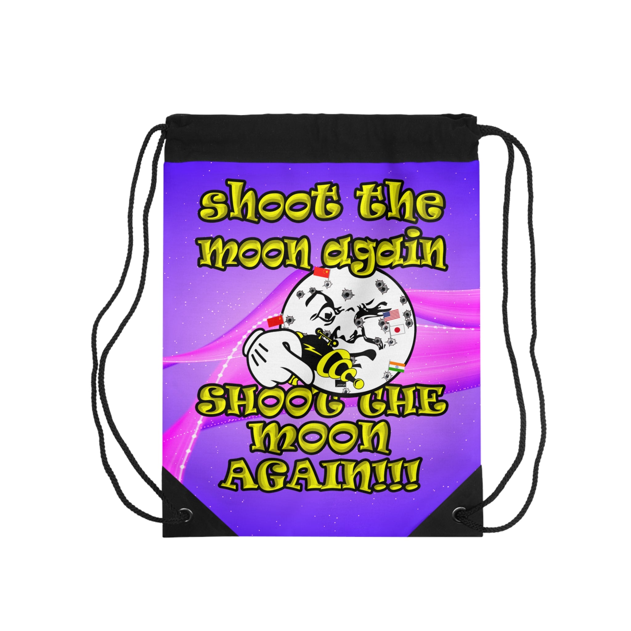shoot the moon again - Drawstring Bag (purple-pink wave)