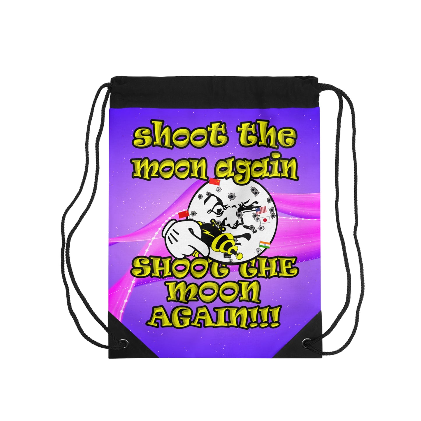 shoot the moon again - Drawstring Bag (purple-pink wave)