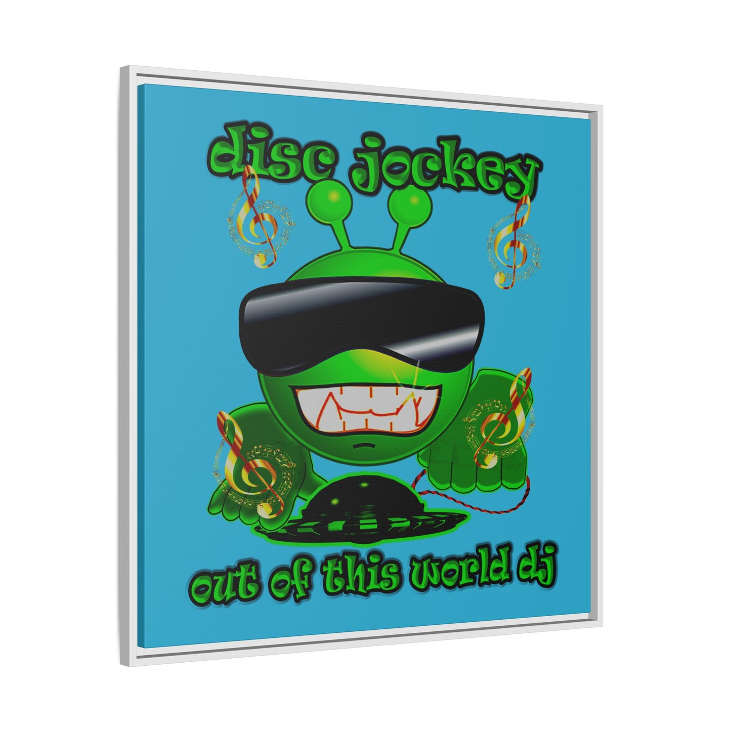 disc jockey - framed canvas art (turquoise)