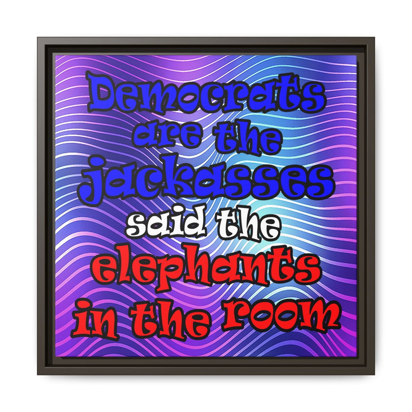 donkeys and elephants - framed canvas art (purple wave)