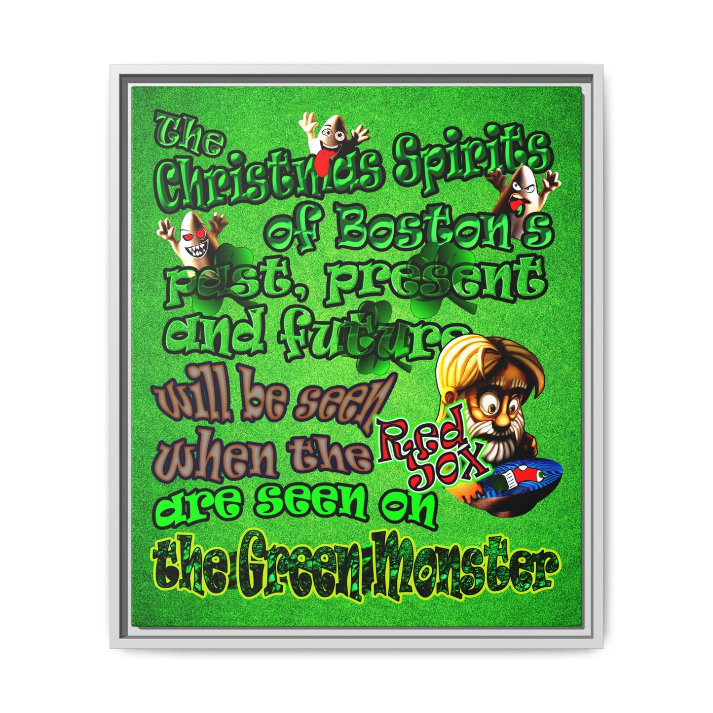 christmas spirits of boston - framed canvas art (green turf)