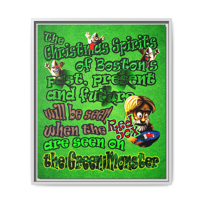 christmas spirits of boston - framed canvas art (green turf)