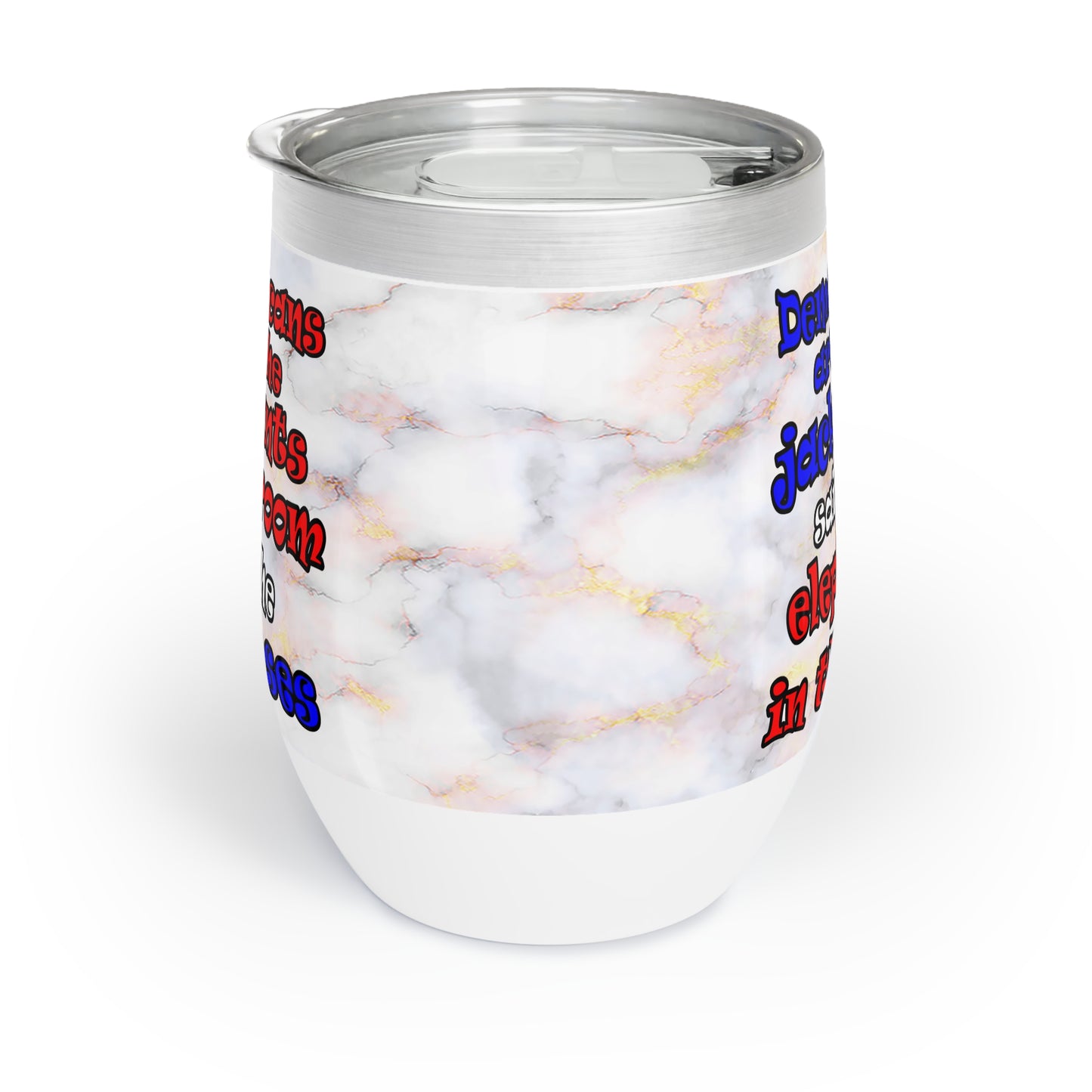 donkeys and elephants - Chill Wine Tumbler (white marble)