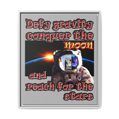 defy conquer reach - framed canvas art (light grey)