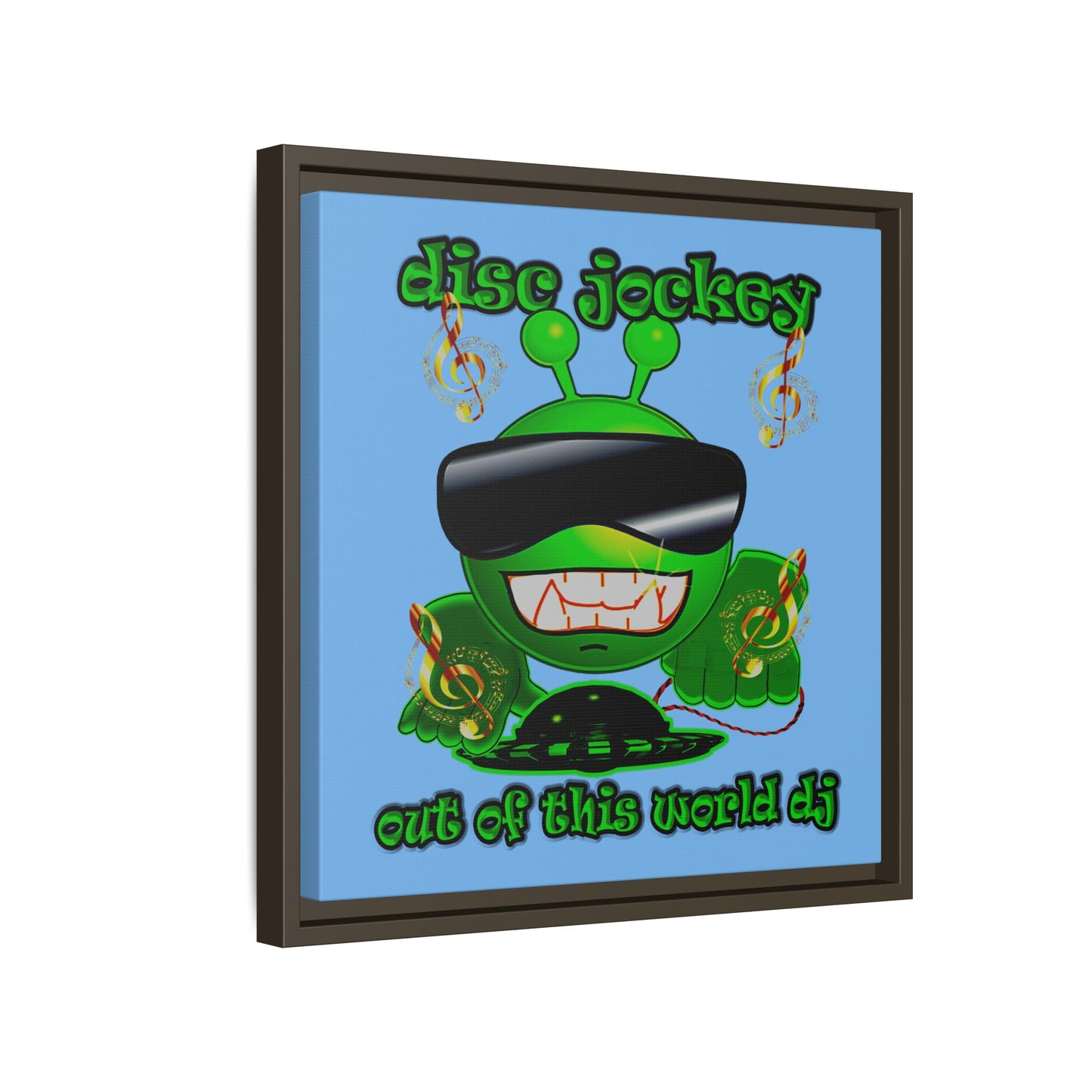 disc jockey - framed canvas art (light blue)