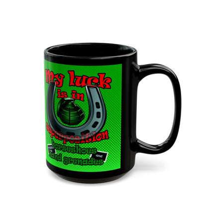 my luck - Black Mug (logo green)