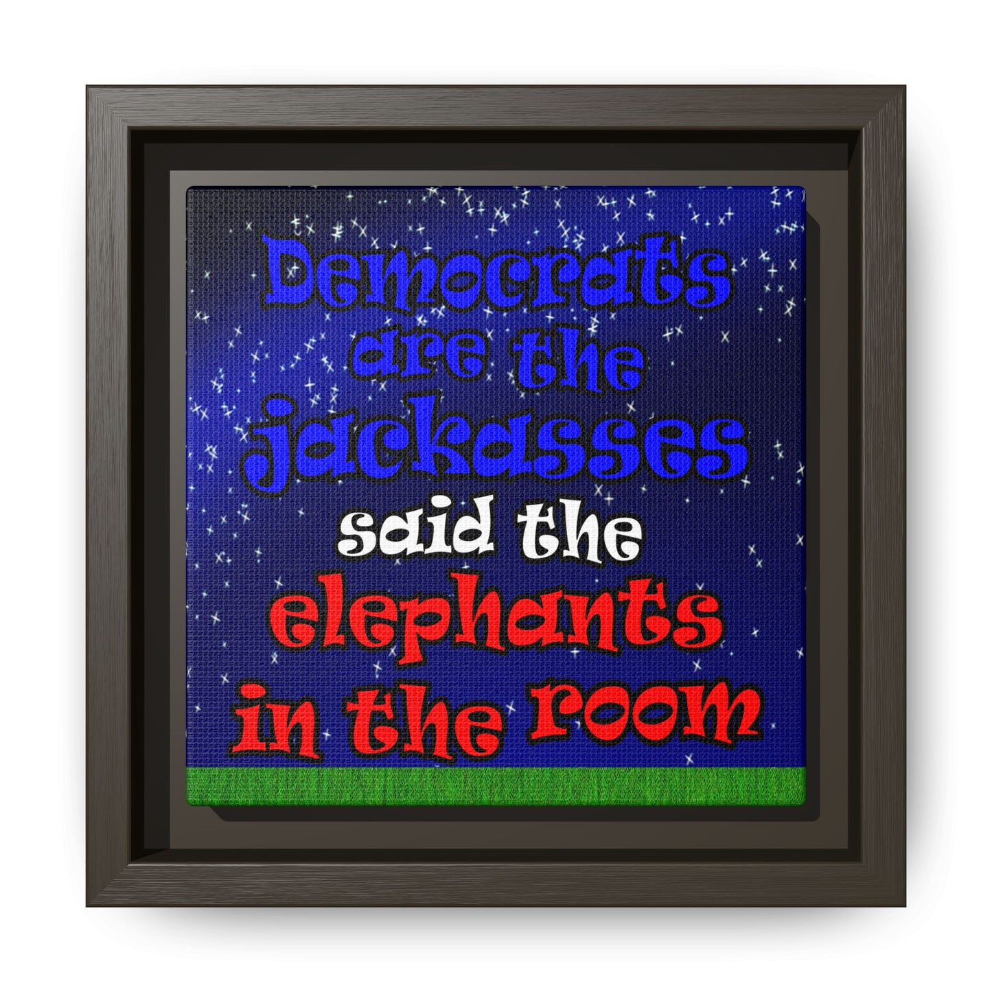 donkeys and elephants - framed canvas art ('snoops' background)